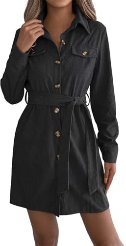 Generisch Tunique en corduroy pour femme avec boutonnage et col décontracté pour un style élégant en hiver, Noir , XL