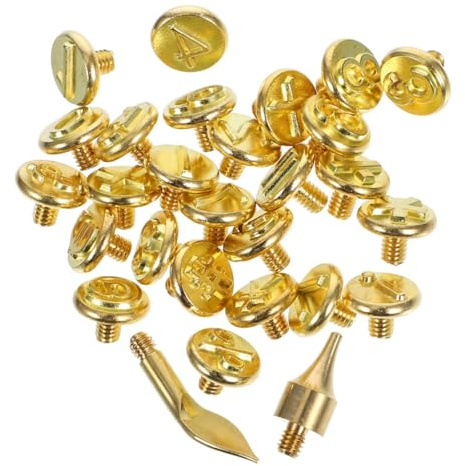 SHINEOFI Set 28 Punte in Ottone per Ferro da Marchiatura Numeri Pirografia Fai da Te, Strumento Incisione Legno e Pelle, Compatto e Portatile per Artigianato Creativo a Casa e Viaggio