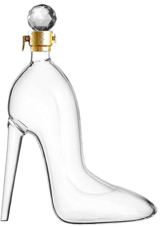 Carafe à décanter à vin en forme de chaussure à talons hauts - Bouteille en verre transparent de 22 cm - 350 ml - Avec couvercle - Décoration de bureau élégante pour anniversaire, Noël, barbecue