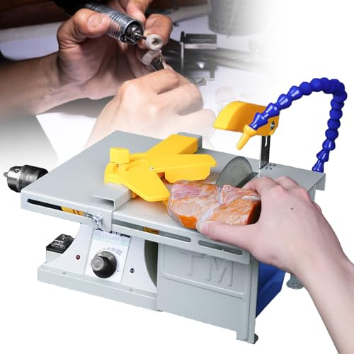 Lapidary Table Saw with Adjustable Speed Grinder, Water Pipe, and Polishing Buffer Machine for Rock Cutting, Polishing, and Drilling - Includes Accessory Kit