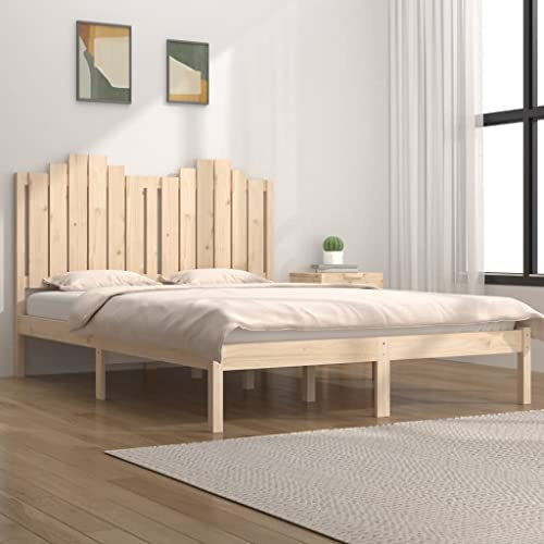 Teenpull Massivholzbett Kiefer 140x200 cm, Rustikales Bettgestell mit Lattenrost und Kopfteil, Unbehandeltes Kiefernholz für Schlafzimmer, Stabiles Plattform Bettrahmen für Matratzen.
