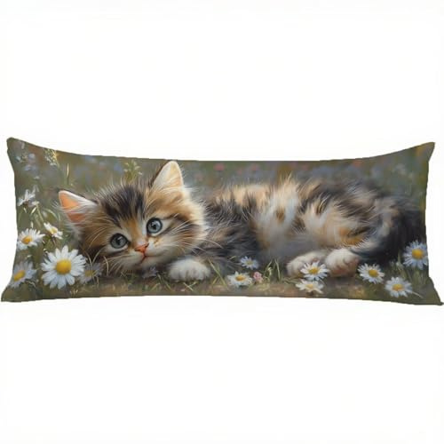 Jiacgrtef Seitenschläferkissen Bezug 145x40 Katze Kissenbezug Beige Muster kopfkissen, Doppelseitig Drucken Samt Pillow Case, Body Pillow Schwangerschaftskissen & Seitenschläferkissen 40 x 145 w-1688
