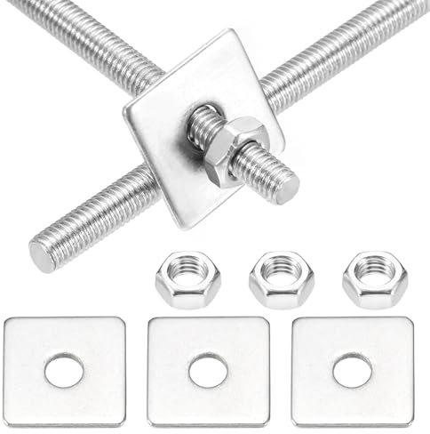 sourcing map Lot de 2 tiges entièrement filetées M5 x 150 mm, tiges filetées en acier inoxydable 304, filetage à droite avec écrou rondelle carrée pour ancrage structurel, vis de fixation