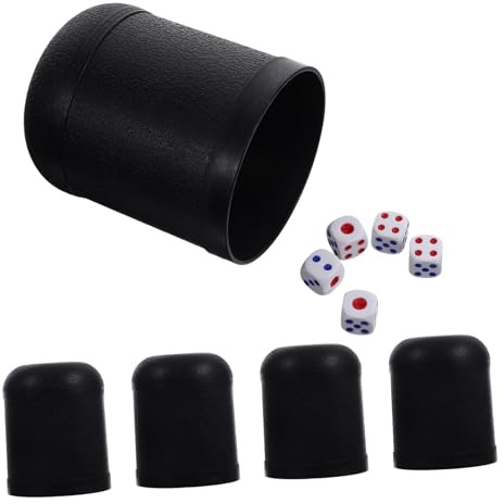 FUNOMOCYA 5 Ensembles Set de Gobelets à Dés Plastique Noir avec Dés Miniatures Léger et Résistant pour Jeux de Société et Fêtes