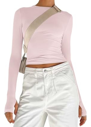 Women's Basic Long Sleeve Slim Fit Crop T Shirt Top Y2K Tops TikTok Crop Top Club Party E-Girls Streetwear