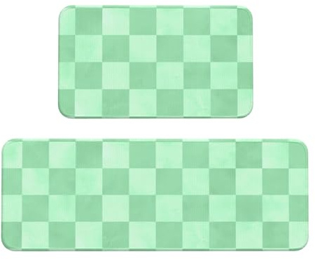 TZTTZT 2-teilige Küchenmatten für den Boden, Aqua Checker Print, Küchenteppich, rutschfest, waschbar, Anti-Ermüdungsmatten für Küche, Bodenmatte, Teppiche, 2er-Set, Heimdekoration