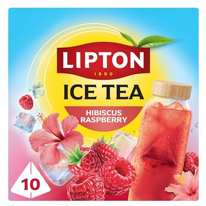 Lipton Ice Tea Hibiscus Raspberry, 10 Teabags, Zero Calories & Zero Sugar | For refreshment, fruity iced tea, cold water preparation, plant-based pyramid tea bags