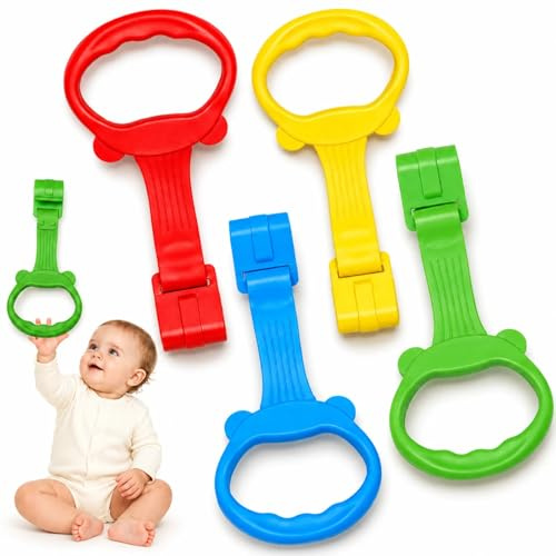 JoyLife 4 stycken ringar för spjälsängar, uppdragningshjälp för lekhagen, dra upp ringar baby, uppresningshjälp bebisar handtag för barnsäng och lekgaller, ringar att dra upp, söt design