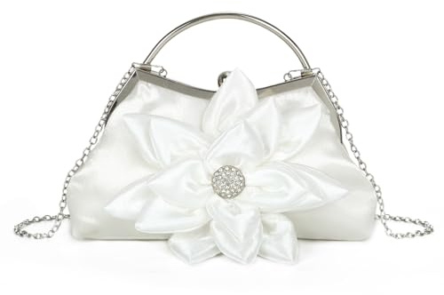 Freiesoldaten Pochette de Soirée en Satin pour Femme Sac à main élégant à Fleurs et Strass pour Fille avec Chaîne Pochette de Mariée Habillée pour mariage, bal de promo ou cocktail