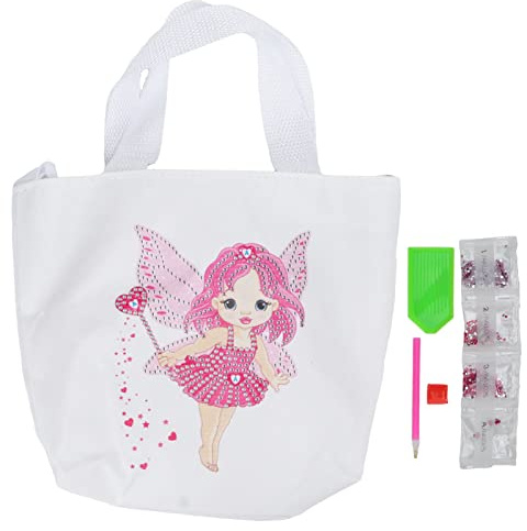Baxnore Bolsa de compras de bricolaje Patrón de hadas lindo Colores vivos Bolsa de comestibles de tela duradera con kit de pintura de diamantes de imitación Actividad artesanal de