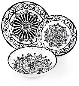 Excelsa Boheme Noir Servizio Piatti 18 Pezzi, Porcellana, Nero