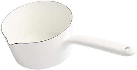P Prettyia Emaille Milchtopf, 1.2L Simmertopf Kochtopf für Induktion, Gasherd - Weiß