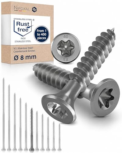 Edelstahl Holzschrauben V2A A2 Senkkopf Torx TX40 – Teilgewinde – 8x120 mm – 10 Stück – Universalschrauben Holz