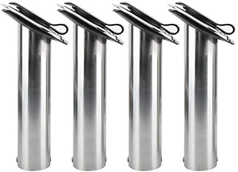 Amarine Made 4 Pack of Stainless Steel Rod Holders Rubber with Cap, Liner, Gasket (30 Degree Rod Holders)