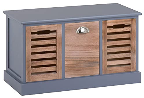 CARO-Möbel Sitzbank TRIENT im Vintage Look grau/Natur Garderobenbank Sitztruhe mit 3 Schubkästen, Shabby Landhaus