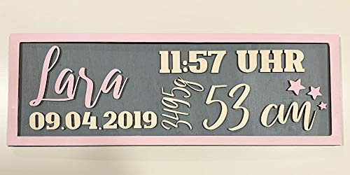 Geschenk zur Geburt Tafel Geburtsschild mit Ihren Daten individualisiert Holz personalisiert Geschenke für Mama und Papa Baby Kind