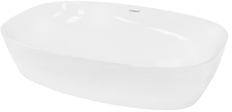 ECD Germany Lavabo Ovale de Salle de Bain, 605 x 380 x 140 mm, en Céramique, Blanc, Vasque à Poser Évier Lave-Mains pour Toilette, sans Kit de Vidange, Design Moderne Minimaliste
