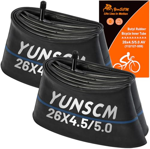 YunSCM 26 inch Inner Tube AV 48mm Schrader ValveCompatible with 26x3 inch Fat Tire Bicycle/Bike and Motorcycle tire（2pack）