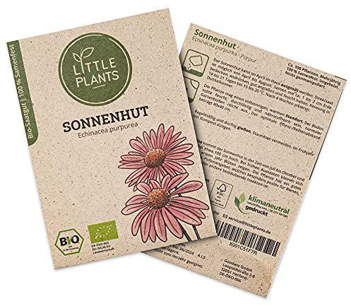Little Plants BIO Sonnenhut Samen, 100 Sonnenhutsamen, hohe Keimrate, 100% Natürlich, BIO Samen Echinacea Purpur für Blumengarten Blumenbeet Hochbeet – BIO Blumensamen Blumenwiese Nachhaltig