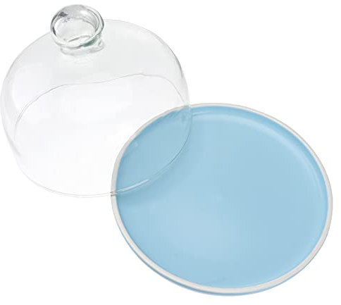 Happyyami 1set Ceramic Dessert Tray with Glass Cover Nordic Style Snack Plate for Cake Fruit and Desserts Elegant Design Easy to Clean for Serving and Display