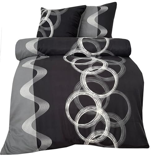 Leonado Vicenti - Winter Thermo Bettwäsche grau Fleece gestreift modern Schlafzimmer Garnitur Set Bezug Decke mit Reissverschluss, 135x200 cm, 4teilig