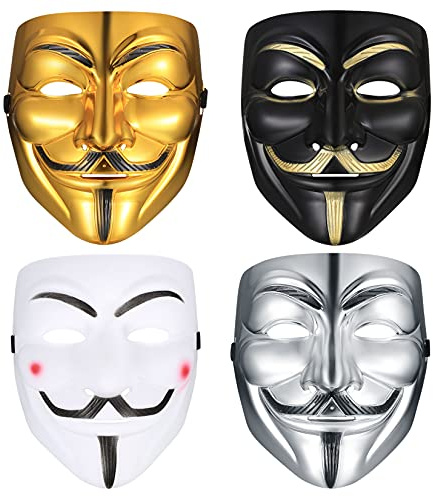 PanBeiQiWEU 4 Pezzi V per Vendetta Guy Maschera, Halloween Costume Cosplay Party Mask, Anonymous Mask, Maschere di Carnevale Unisex per Halloween Cosplay Party Regali - 4 Colori