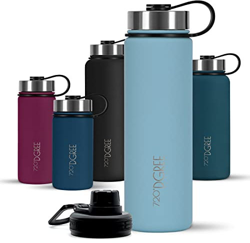 720°DGREE Edelstahl Trinkflasche 710ml “noLimit” - Auslaufsicher, Kohlensäure geeignet, BPA-Frei - Thermosflasche, Isolierflasche mit Schraubverschluss für Kinder, Schule, Fitness +Gratis Sportdeckel