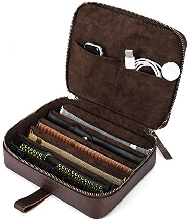Hiram Uhrenarmbandhülle, Leder, 6 Uhren, Reise-Etui mit Griff, Tragbare Aufbewahrungsbox, Passend für Apple Watch und Pechanische Uhrenarmbänder