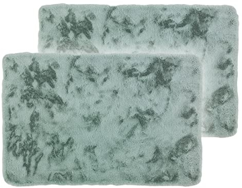 Flauschiger Badezimmerteppich waschbar - Mint 2er Set 40 x 60 cm | Weiche Badematte rutschfest Badewannenmatte Badezimmer Duschmatte Badematte nimmt Feuchtigkeit auf Fußbodenheizung geeignet