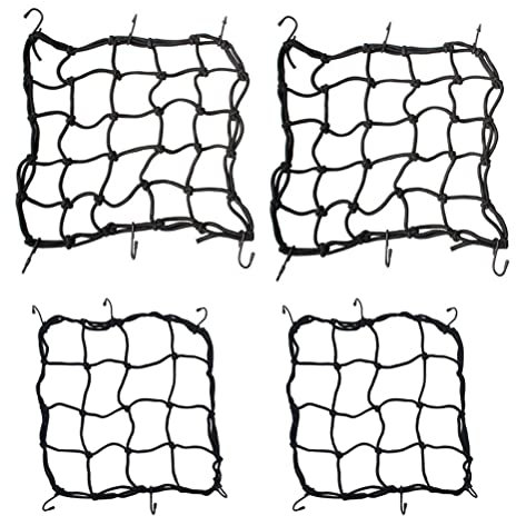 Rete Elastica,4 Pezzi Rete Moto Elastica Accessori Rete di Carico per Bagagli Elastica Resistente Corda 40x40cm Rete Elastica Moto 30x30cm Rete Ragno Moto