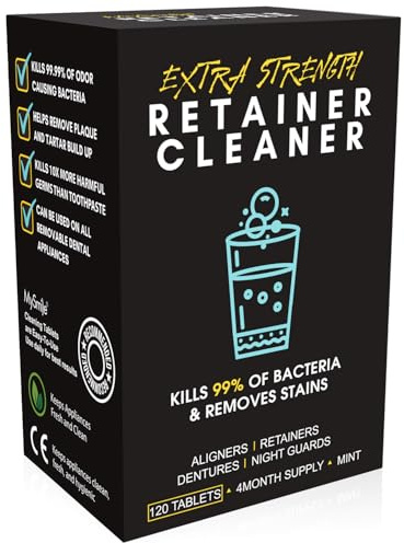Mysmile Retainer Cleaner with 120 Denture Cleaning Tablets, 3 Min Faster Denture Cleaner Removes Plaque, Odors, Stains from Aligner, Invisalign, Mouth Guard, Night Guard……