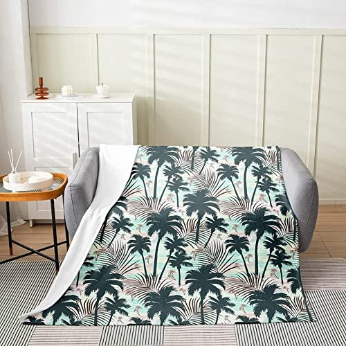 FIBITA Kuscheldecke 3D Palme Flanell Fleecedecke 130x150 Pflanze Grün Wohndecke Tropisches Hawaii Sofadecke Couchdecke Tagesdecke Flauschig Weiche Mikrofaser, für Bett & Sofa