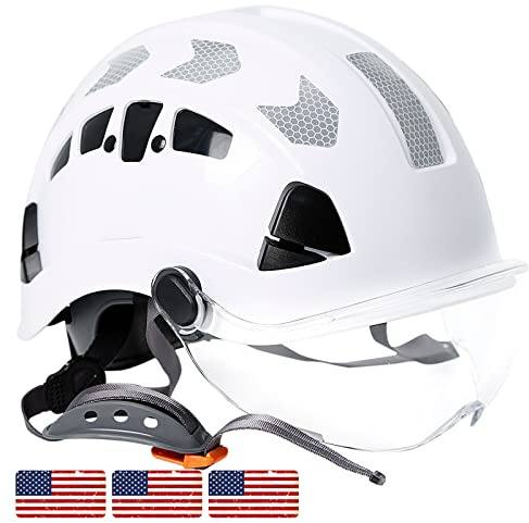 AOLAMEGS Construction Hard Hat with Visor - White Vented Hard Hats Construction OSHA Approved, ANSI Z89.1 ABS Safety Helmet，Adjustable Hardhats for Men Women Adult, 6pt Suspension with Chin Strap