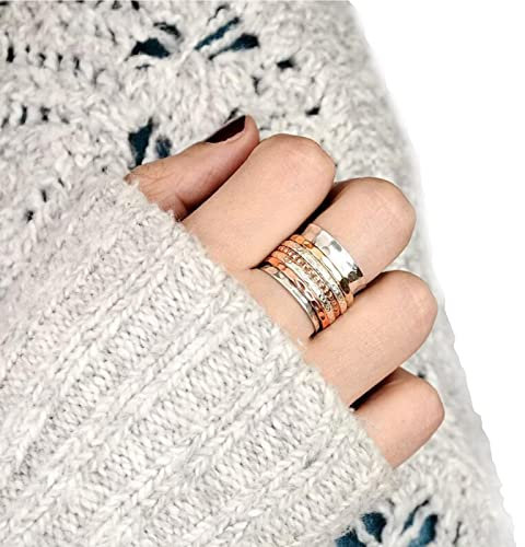 Boho-Magic Spinner für Damen Ringband zur Linderung von Angstzuständen Spinners Ringe Geburtstagsgeschenke für Frauen, silberne Anti-Angst-Ringe für Frauen