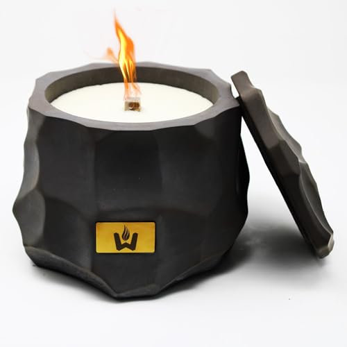 Flamestone Wachsfresser mit Dauerdocht | aus Beton made in germany | Ø16cm Outdoor Tischfeuer | Wiederbefüllbare Fackel | Recycling von Kerzenwachs