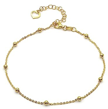 Aka Gioielli® - Bracelet de Cheville Femme avec Perles en Argent 925 ou Plaqué Or 18 carats - Longueur réglable