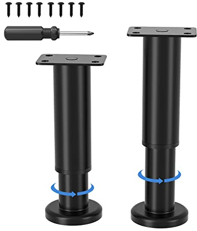 VETIN 2 Stück Möbelfüße Verstellbar, Möbelfüße Höhenverstellbar 12-18cm | Hohe Belastbarkeit, Gummibasis, Metall-Möbelfüsse, Für Schrank, TV-Schrank, Bett, Sofa, Nachttisch, Stuhl & Badezimmerschrank