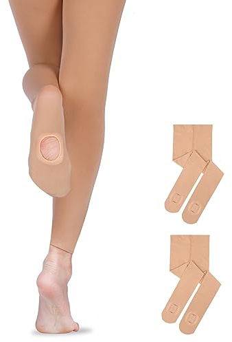 HiDance Girl's Women's Ballet Dance Tights, Ultra Soft Convertible Footed Dance Sockings Ballet Transition Tights（2 pair Tan,10-15Years）