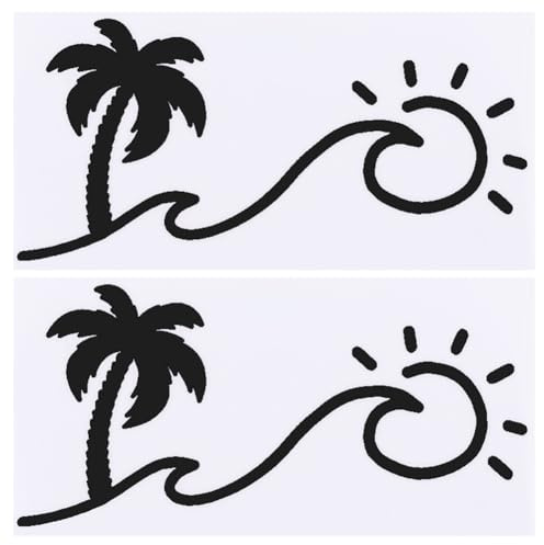 GORGECRAFT 4 feuille de Graphiques et Décalcomanies Coucher de Soleil et Vagues Autocollant de Voiture Imperméable Cocotier Palmiers avec Soleil Autocollants Décoratifs pour Camions Camionnettes Noir