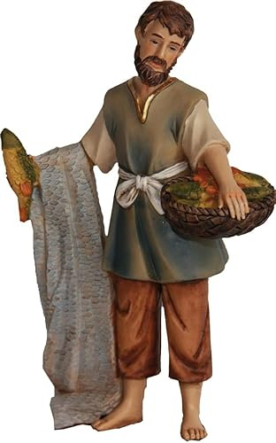 FADEDA fiskare/höjd: 15 cm/handmålad/detaljerade krubbfigurer – julbord, dekoration, krubbtillbehör
