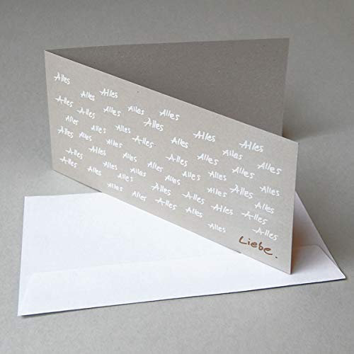 Kettcards Alles, Alles, Alles Liebe - 20 Einladungskarten zum 50. Geburtstag/zur Goldenen Hochzeit - weißer und goldener Druck auf rustikaler Graupappe, mit weißen haftklebenden Umschlägen