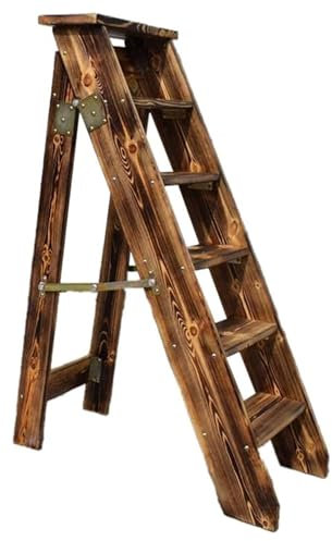 OXOAMP Folding ladder stool Household Large Steps Ladder Foldable Chairs Stool Multifunction Thickening Wooden Stepladder with 6-Layer Wide Pedal Flower Stand