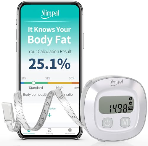 Slimpal Smart Körpermaßband, Bluetooth Körperfett Maßband, Maßband Körpermaße von Bizeps, Brust, Hüfte, Waden, Oberschenkel und Nacken, Fitness