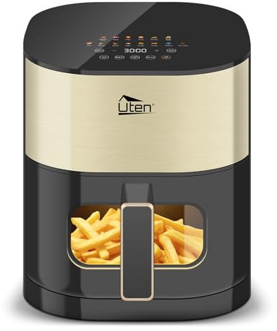 Uten Doppia Resistenza Friggitrice ad Aria 5,5 L con Finestra, Schermo Colori, 14 Menu Preimpostati, Avvio Ritardato, Filtro dell'olio, 2 Resistenza Controllare Indipendente, Cibo Senza Capovolgimento