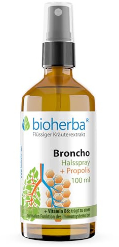 BRONCHO Halsspray mit Propolis – Pflanzliches Spray mit Thymian, Schlüsselblume, Ingwer, Fenchel & Vitamin B6 | Alkoholfrei & vegan | 100 ml | Von BIOHERBA