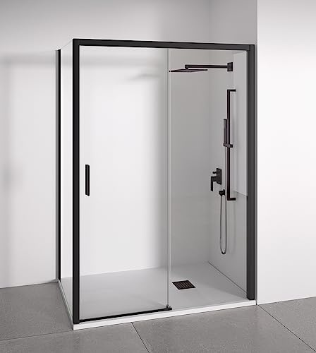 BELLOBATH Paroi de Douche d'Angle Noire 95-100x72-75 cm Accès Gauche