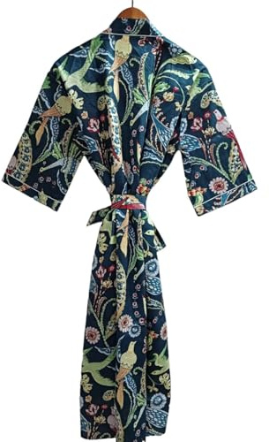 KRAAFTY Algodón | Albornoz ligero | Bata | Kimono largo tradicional para mujer, Talla única
