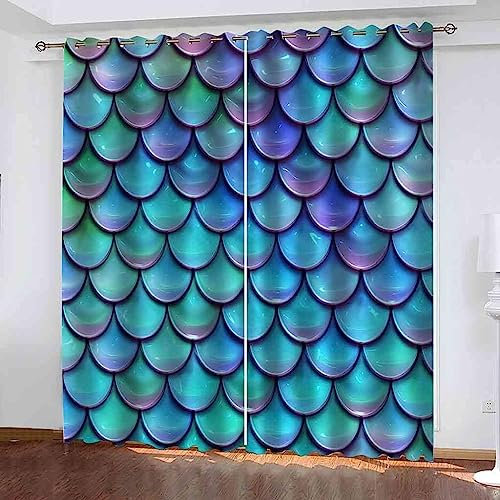 Vorhang, Kinderzimmer, 3D Blaue Gradientenskalen Kindervorhänge Mit Ösen, Polyestervorhänge, Wärmeschutzvorhang, Blickdichter Vorhang Mit Ösen, Kindervorhänge Für Wohnzimmer,-7X7A2D5W2Z2