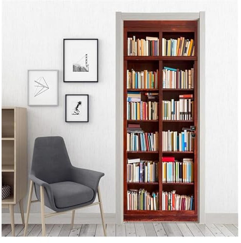 Türaufkleber Türtapete Türbilder Türposter 3D Bibliothek Tür Aufkleber Vinyl Tapete Selbstklebende DIY Für Bücherregal Schlafzimmer Studie Dekoration Home Design Aufkleber(L,90x200cm)