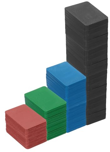 QUARKZMAN Unterlegplatten Kunststoff 60 x 40 mm Abstandhalter | 1 Set 80 Stück, in Höhen 2 3 5 10 mm, Fliesenkeile Distanzplatten Ausgleichsplatten Distanzklötze Unterlegklotz Distanzhalter